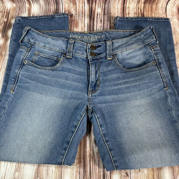 American Eagle ARTIST CROP Womens Size 6 Blue Low Rise Jeans Denim Pants 31x25.5 - Picture 1 of 10
